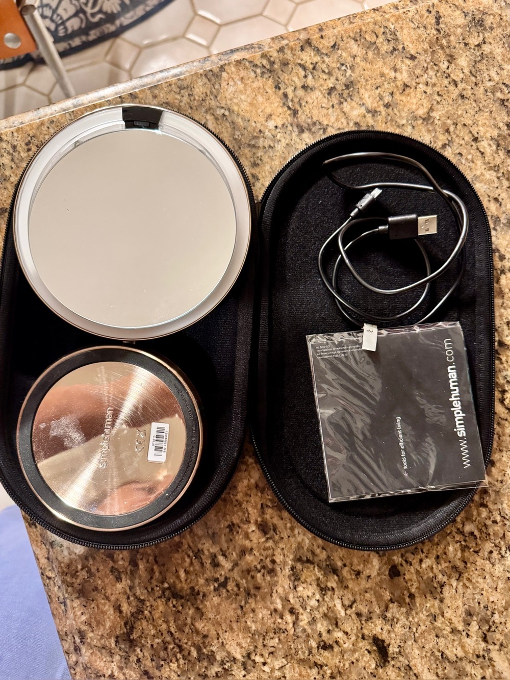 Simplehuman lighted makeup mirror with charging cable and case ~DAMAGED ~